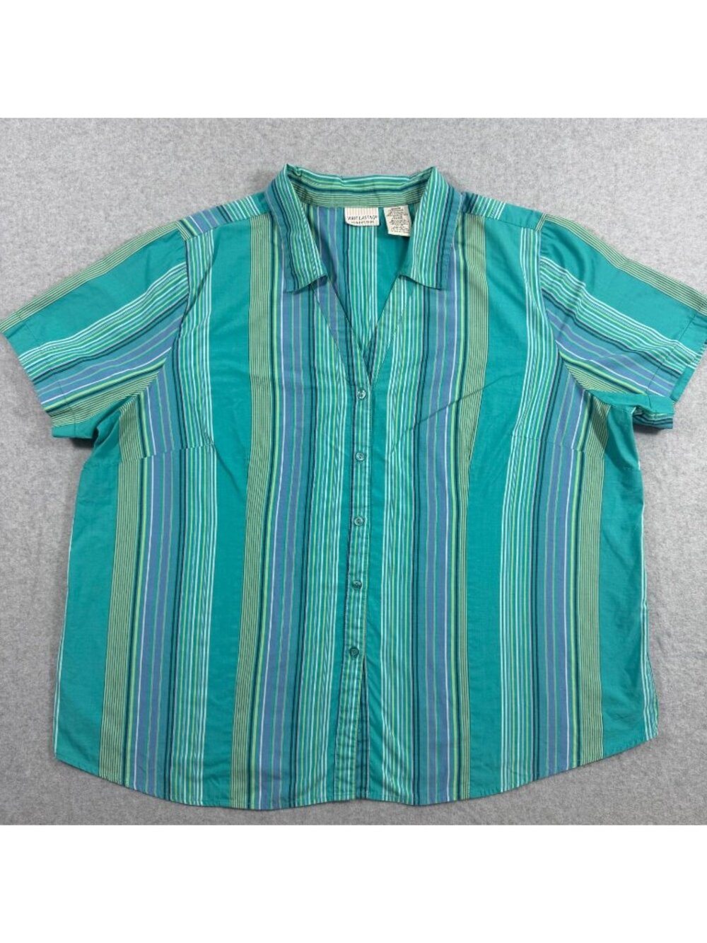 White Stag Women's Plus 22W 24W Teal Striped Button Up Shirt